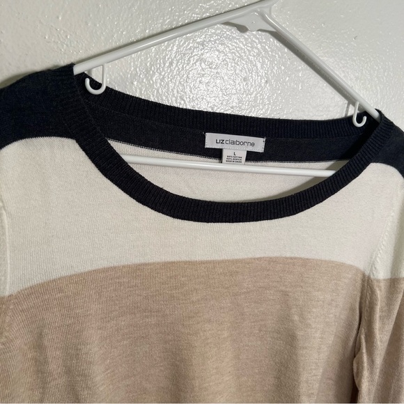 Liz Claiborne Scoop Neck Sweater Colorblock Stripes L - Picture 8 of 8